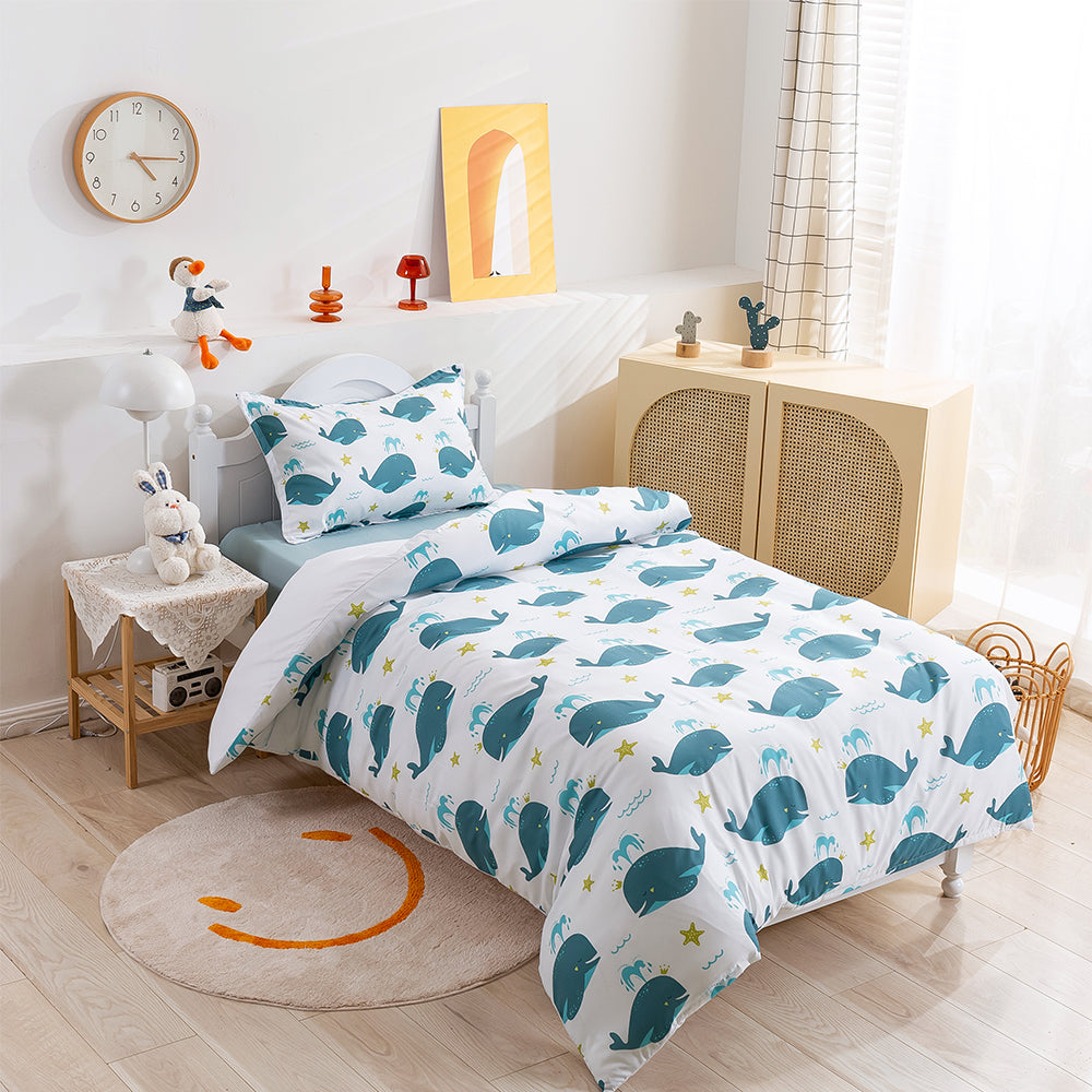 3D Whale Star Blue Cartoon Pattern Quilt Cover Set Bedding Set Duvet Cover Pillowcases 145- Jess Art Decoration
