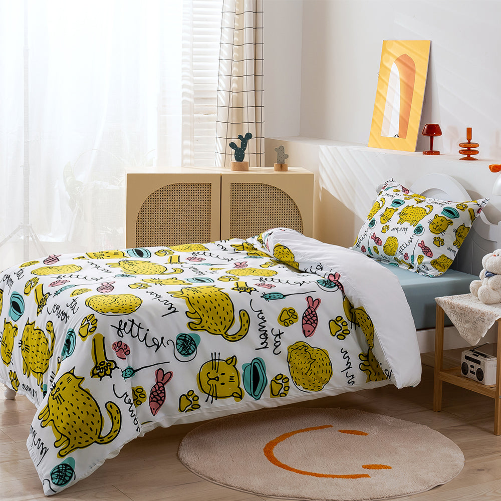 3D Cat Footprint Cartoon Pattern Quilt Cover Set Bedding Set Duvet Cover Pillowcases 151- Jess Art Decoration