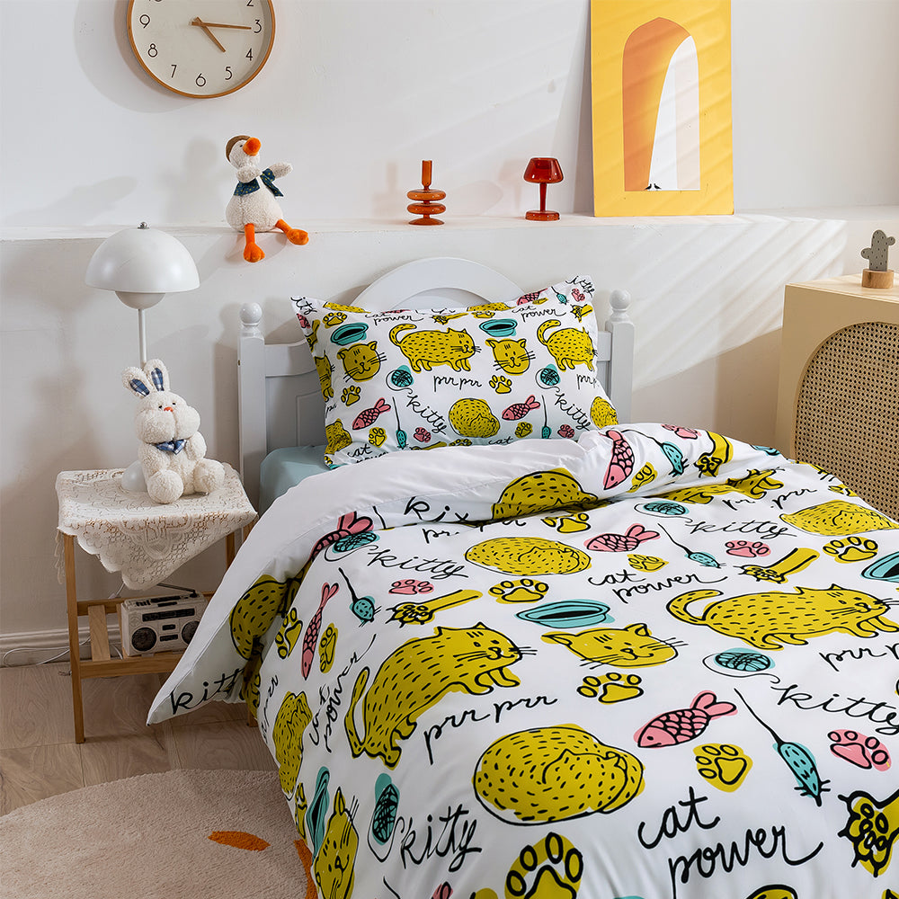 3D Cat Footprint Cartoon Pattern Quilt Cover Set Bedding Set Duvet Cover Pillowcases 151- Jess Art Decoration