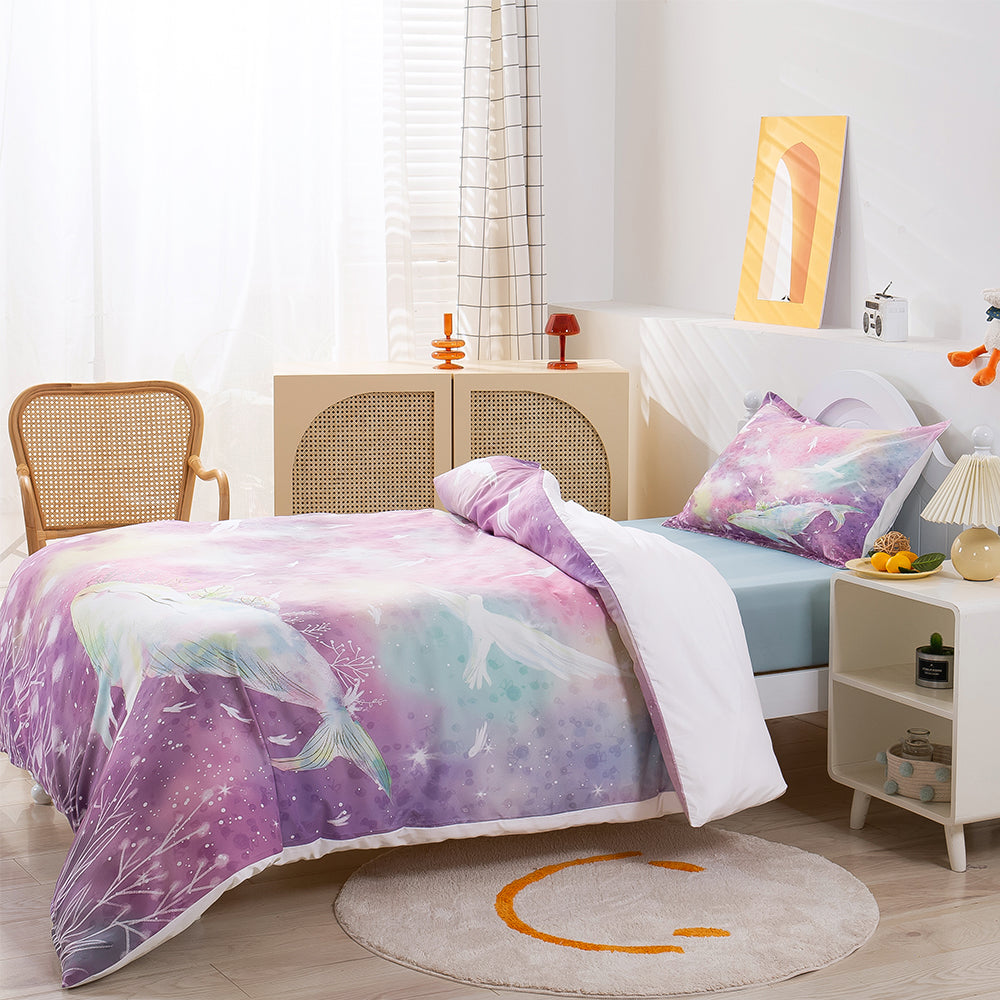 3D Whale Purple Dreamlike Plants Quilt Cover Set Bedding Set Duvet Cover Pillowcases 159- Jess Art Decoration