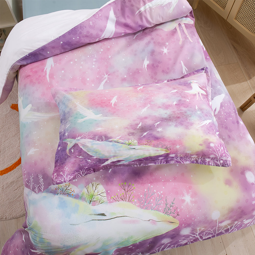 3D Whale Purple Dreamlike Plants Quilt Cover Set Bedding Set Duvet Cover Pillowcases 159- Jess Art Decoration
