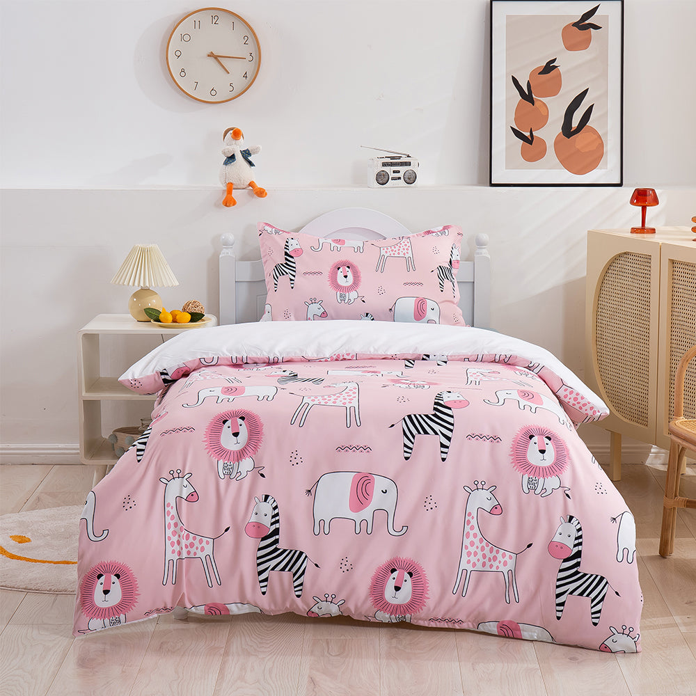 3D Zebra Elephant Lion Giraffe Pink Cartoon Pattern Quilt Cover Set Bedding Set Duvet Cover Pillowcases 161- Jess Art Decoration