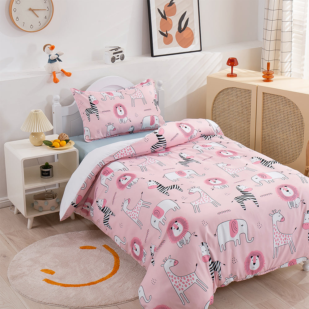 3D Zebra Elephant Lion Giraffe Pink Cartoon Pattern Quilt Cover Set Bedding Set Duvet Cover Pillowcases 161- Jess Art Decoration