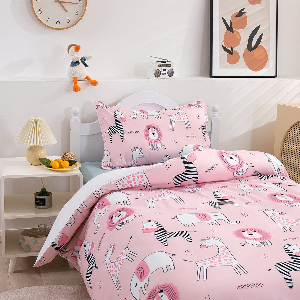 3D Zebra Elephant Lion Giraffe Pink Cartoon Pattern Quilt Cover Set Bedding Set Duvet Cover Pillowcases 161- Jess Art Decoration