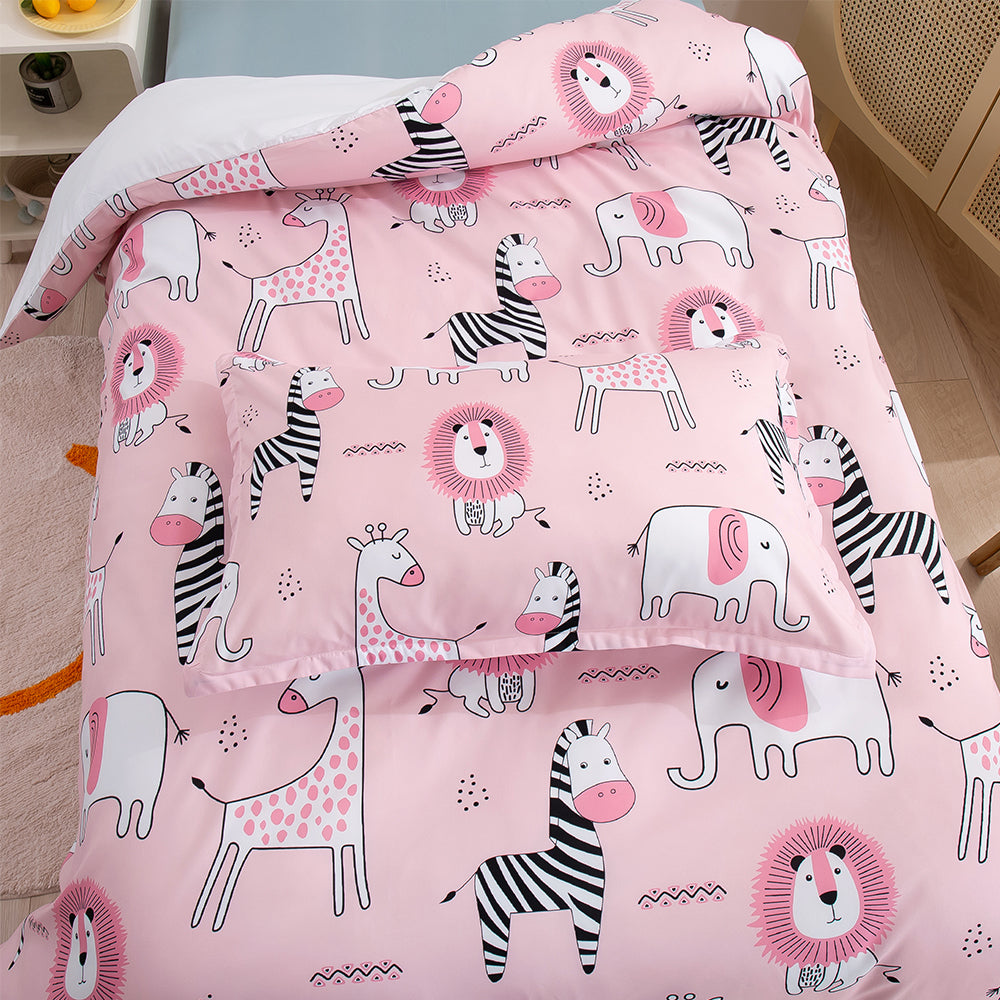 3D Zebra Elephant Lion Giraffe Pink Cartoon Pattern Quilt Cover Set Bedding Set Duvet Cover Pillowcases 161- Jess Art Decoration