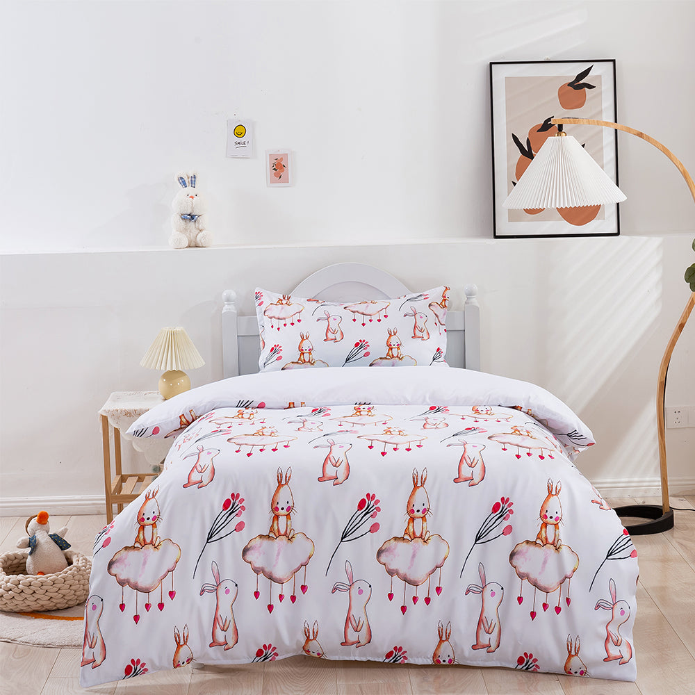 3D Rabbit Clouds Floral Pink Cartoon Pattern Quilt Cover Set Bedding Set Duvet Cover Pillowcases 171- Jess Art Decoration