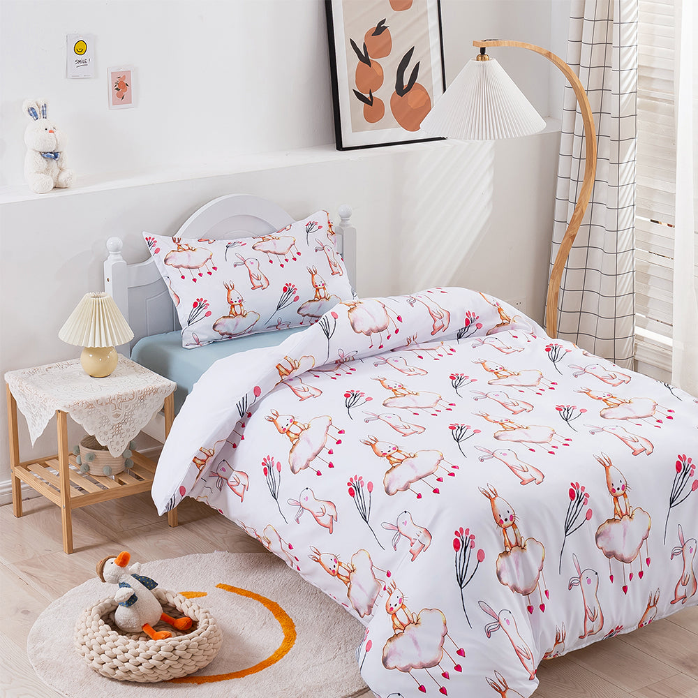 3D Rabbit Clouds Floral Pink Cartoon Pattern Quilt Cover Set Bedding Set Duvet Cover Pillowcases 171- Jess Art Decoration