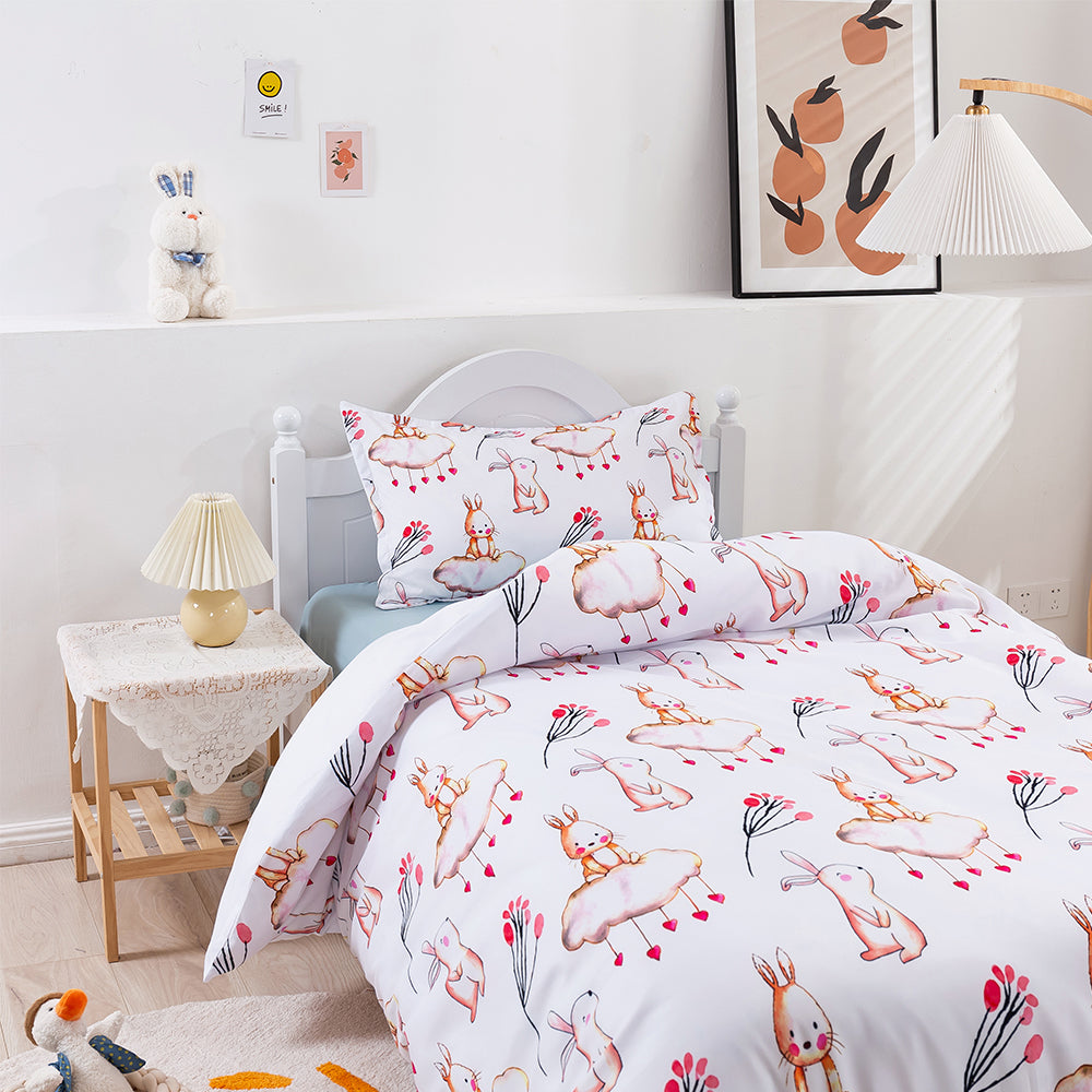 3D Rabbit Clouds Floral Pink Cartoon Pattern Quilt Cover Set Bedding Set Duvet Cover Pillowcases 171- Jess Art Decoration