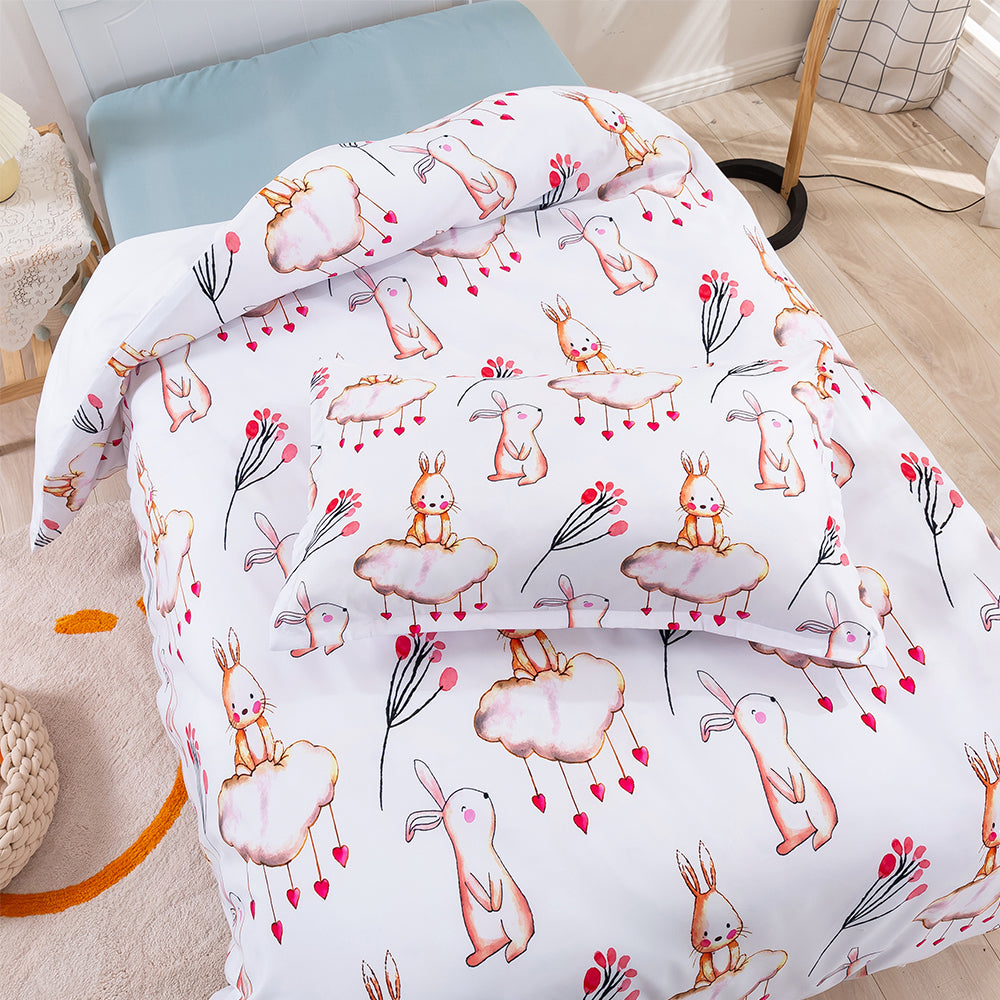 3D Rabbit Clouds Floral Pink Cartoon Pattern Quilt Cover Set Bedding Set Duvet Cover Pillowcases 171- Jess Art Decoration