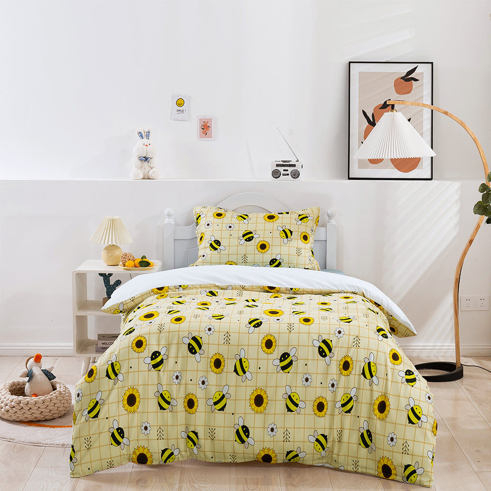 3D Bee Floral Sunflower Yellow Pattern Quilt Cover Set Bedding Set Duvet Cover Pillowcases 175- Jess Art Decoration
