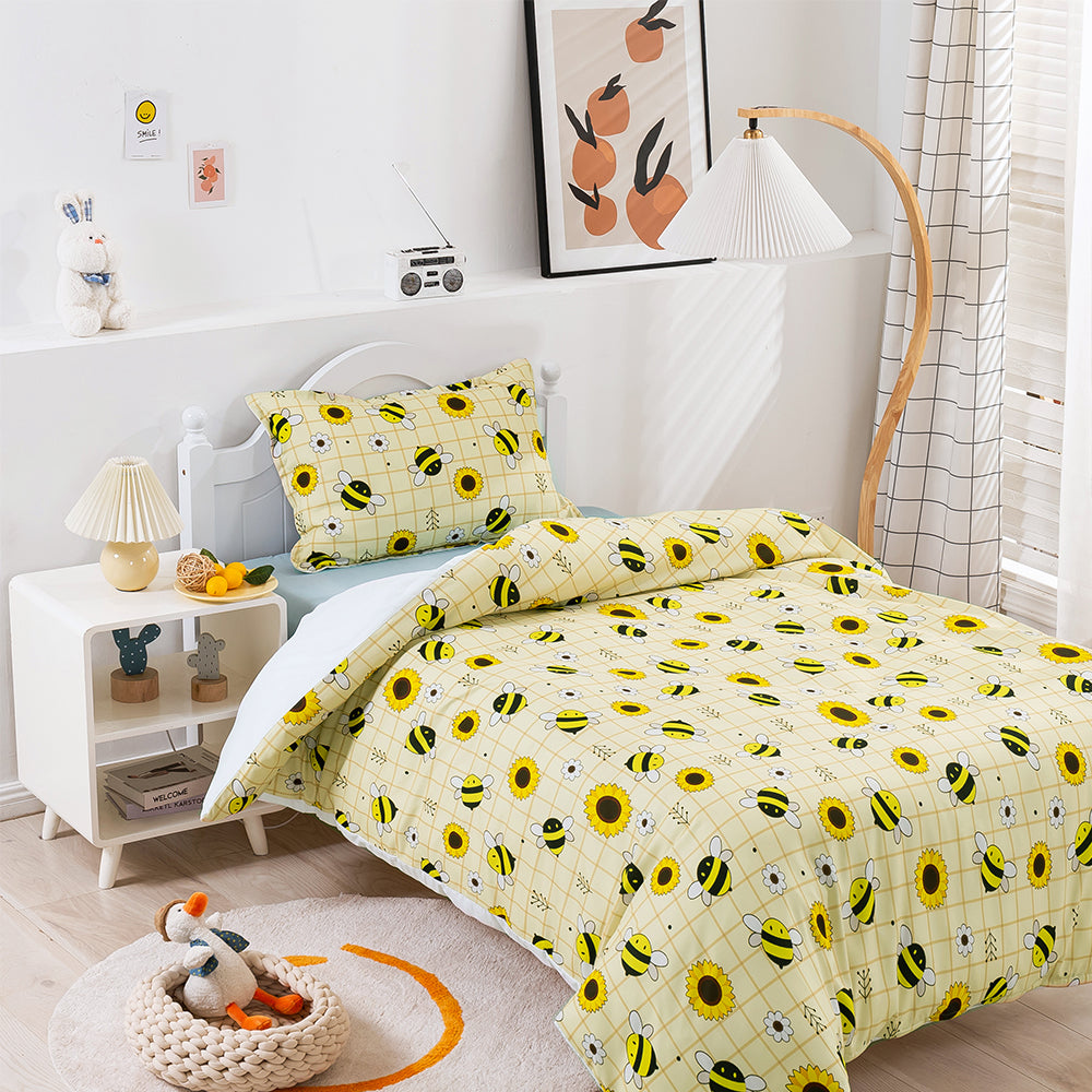 3D Bee Floral Sunflower Yellow Pattern Quilt Cover Set Bedding Set Duvet Cover Pillowcases 175- Jess Art Decoration