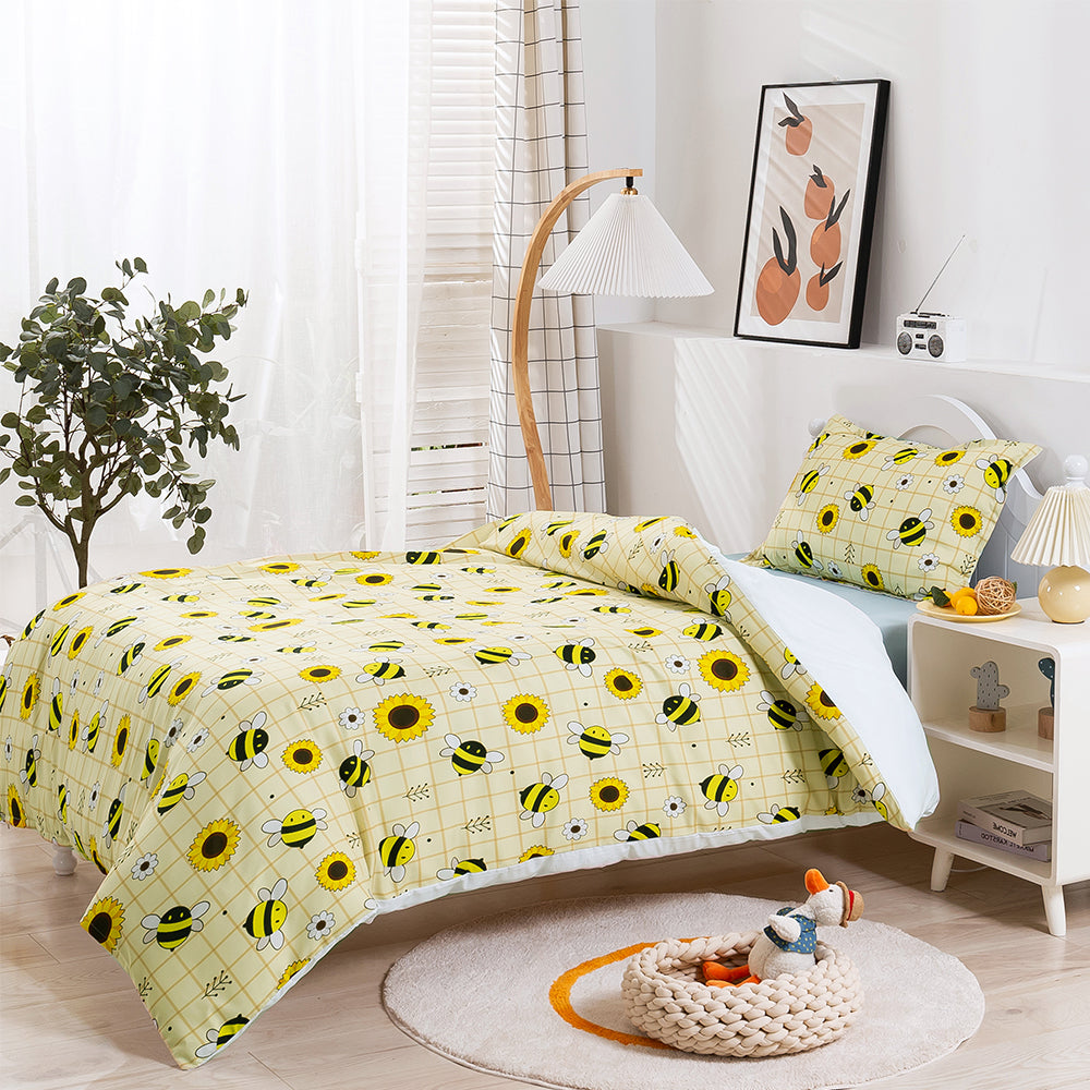 3D Bee Floral Sunflower Yellow Pattern Quilt Cover Set Bedding Set Duvet Cover Pillowcases 175- Jess Art Decoration