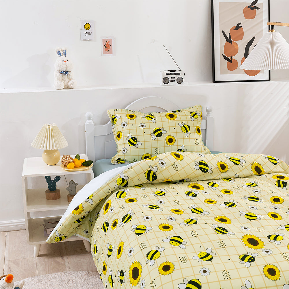 3D Bee Floral Sunflower Yellow Pattern Quilt Cover Set Bedding Set Duvet Cover Pillowcases 175- Jess Art Decoration
