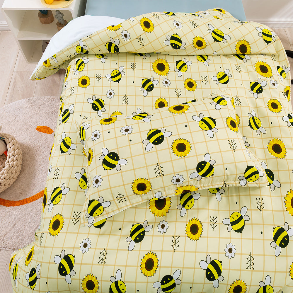 3D Bee Floral Sunflower Yellow Pattern Quilt Cover Set Bedding Set Duvet Cover Pillowcases 175- Jess Art Decoration