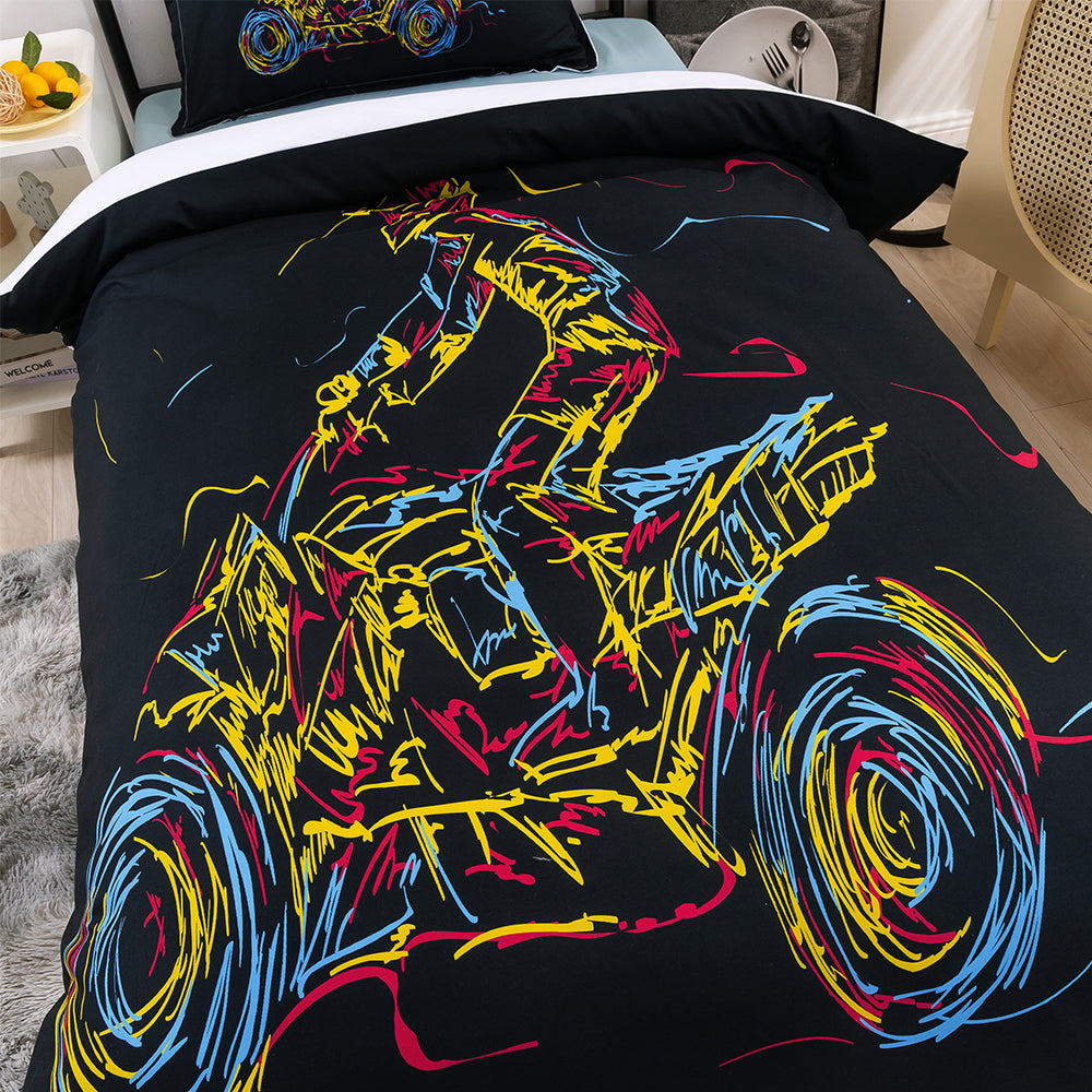 3D Motorcycle Colorful Lines Sports Quilt Cover Set Bedding Set Duvet Cover Pillowcase 194- Jess Art Decoration