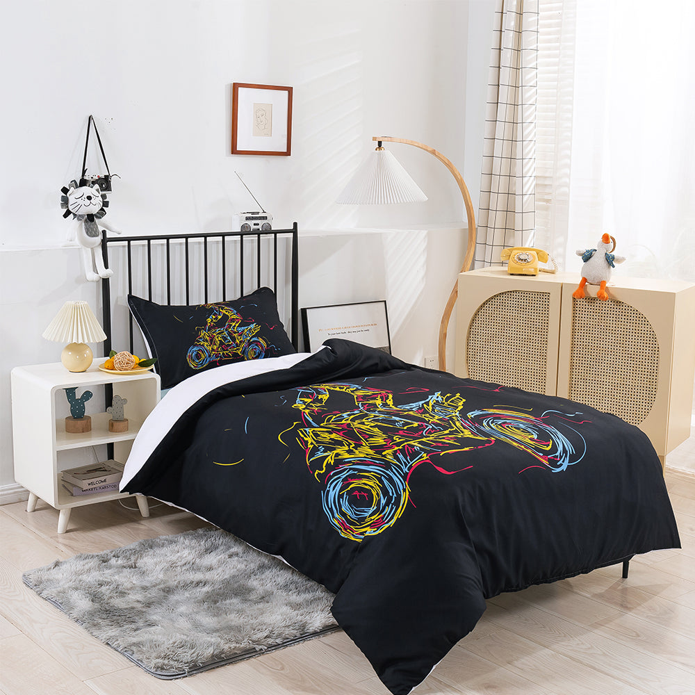 3D Motorcycle Colorful Lines Sports Quilt Cover Set Bedding Set Duvet Cover Pillowcase 194- Jess Art Decoration