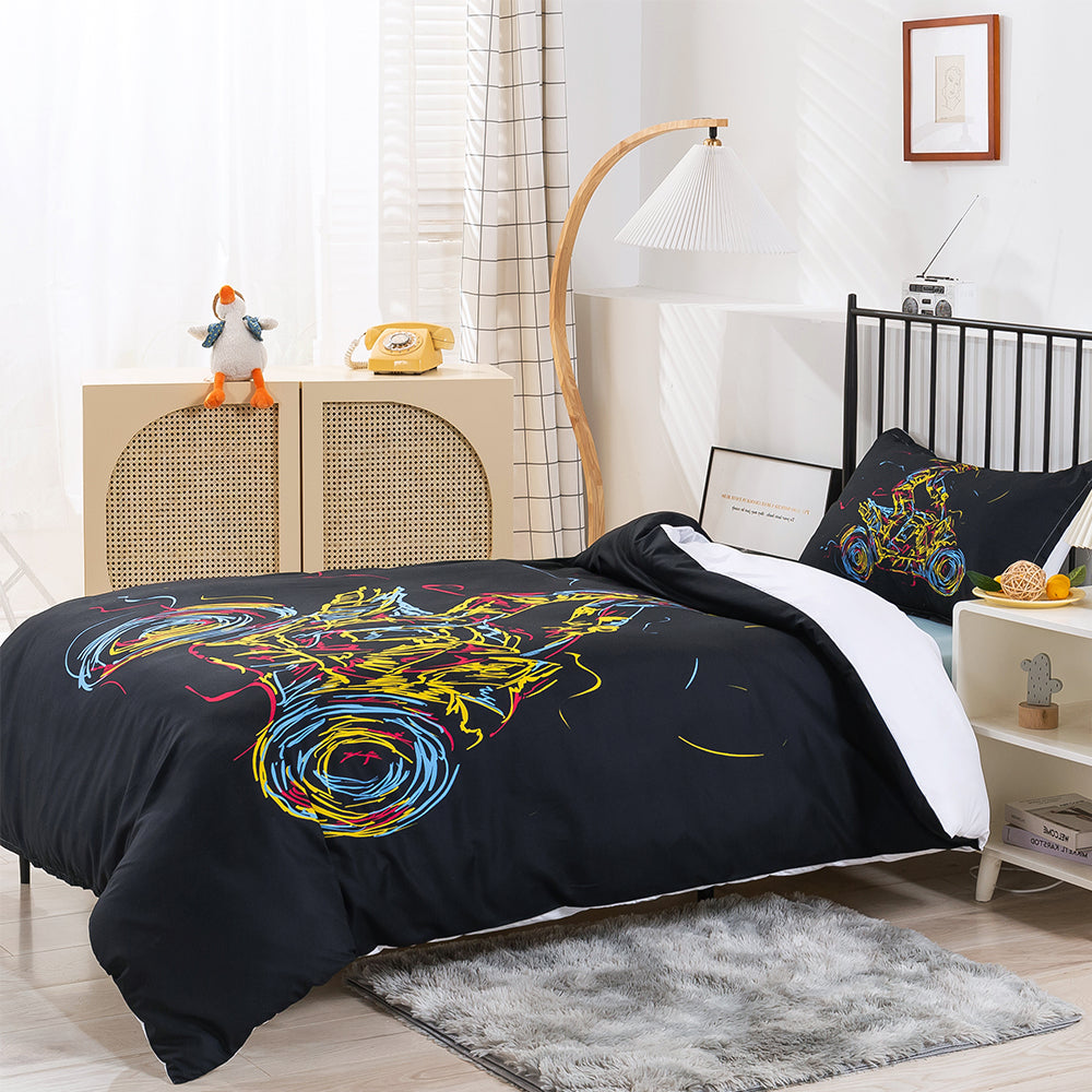 3D Motorcycle Colorful Lines Sports Quilt Cover Set Bedding Set Duvet Cover Pillowcase 194- Jess Art Decoration