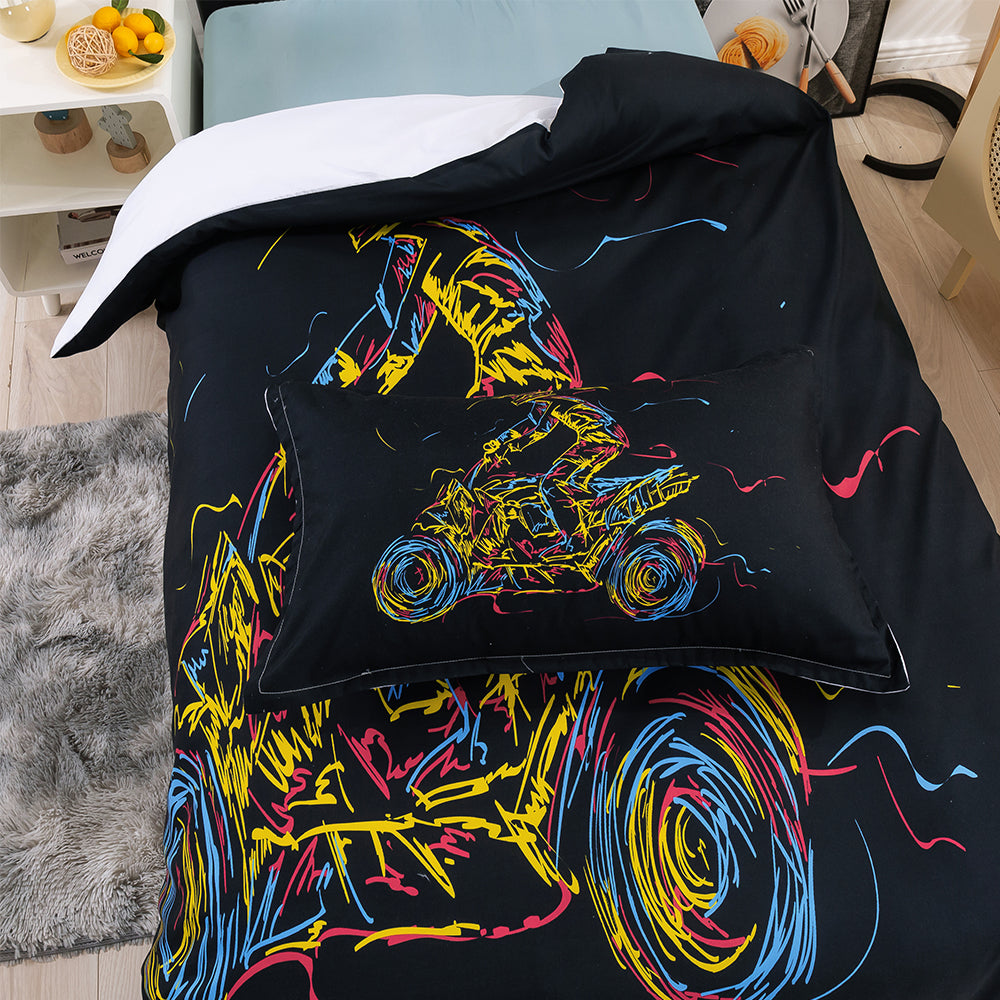 3D Motorcycle Colorful Lines Sports Quilt Cover Set Bedding Set Duvet Cover Pillowcase 194- Jess Art Decoration