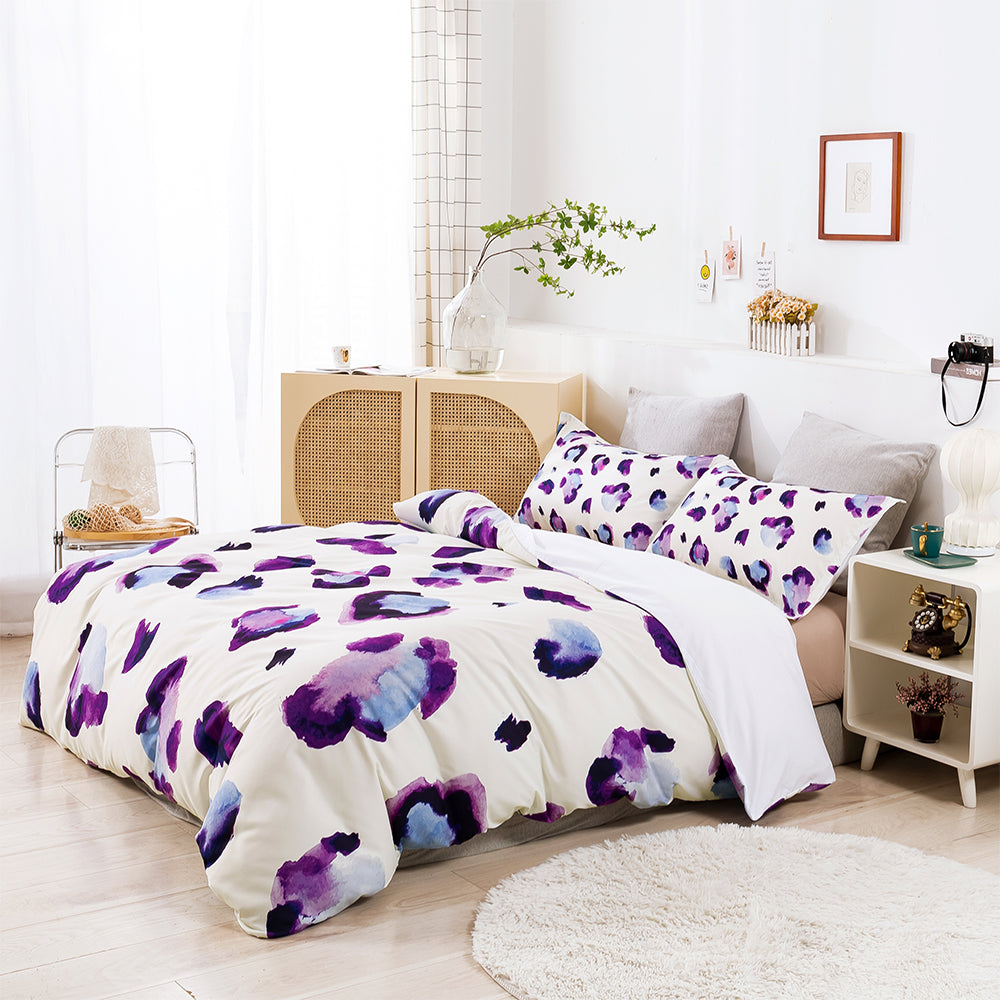 3D Purple Leopard Print Quilt Cover Set Bedding Set Duvet Cover Pillowcases 633- Jess Art Decoration