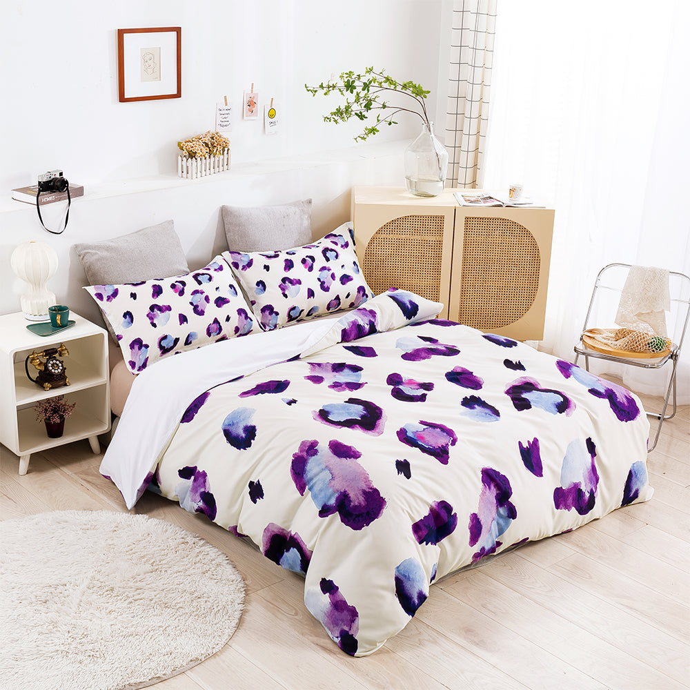 3D Purple Leopard Print Quilt Cover Set Bedding Set Duvet Cover Pillowcases 633- Jess Art Decoration