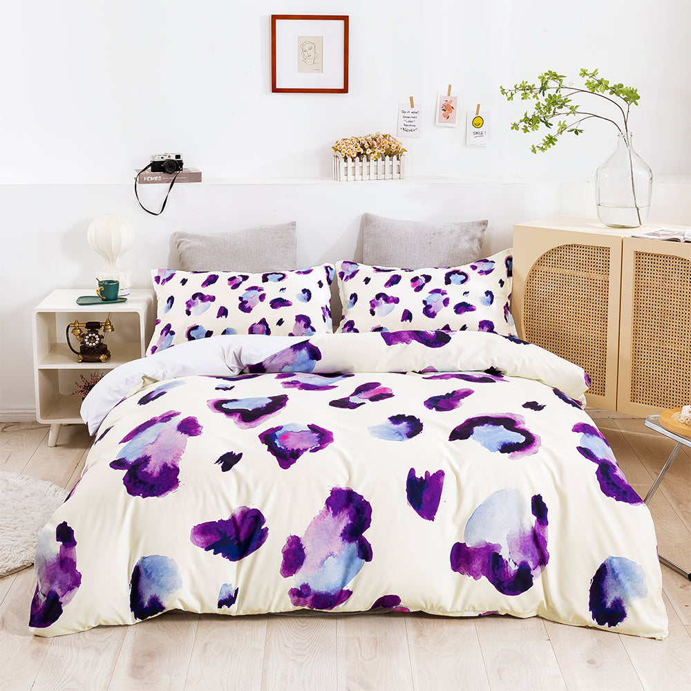 3D Purple Leopard Print Quilt Cover Set Bedding Set Duvet Cover Pillowcases 633- Jess Art Decoration