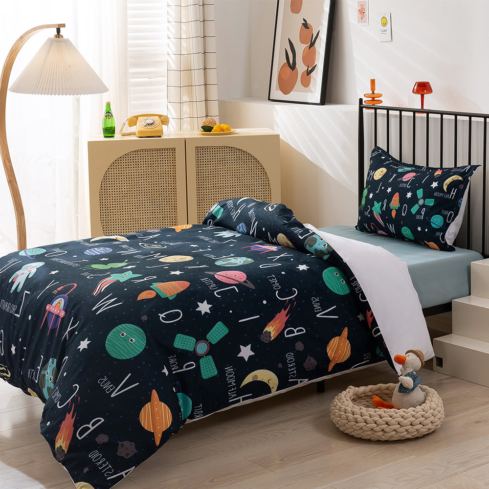 3D Planet Rocket Outer Space Meteor Cartoon Quilt Cover Set Bedding Set Duvet Cover Pillowcases 197- Jess Art Decoration