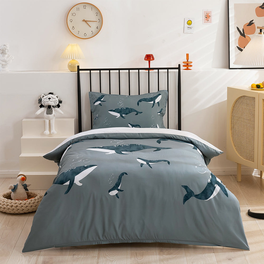 3D Whale Grey Quilt Cover Set Bedding Set Duvet Cover Pillowcases 201- Jess Art Decoration
