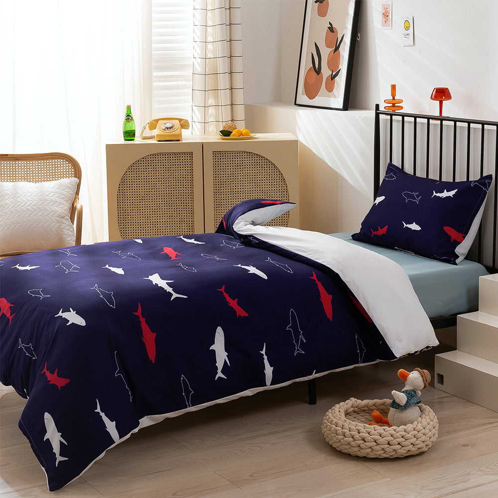 3D Shark Blue Pattern Quilt Cover Set Bedding Set Duvet Cover Pillowcases 137- Jess Art Decoration