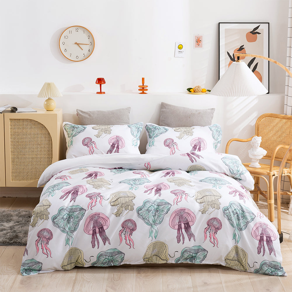3D Jellyfish Retro Pattern Quilt Cover Set Bedding Set Duvet Cover Pillowcases 120- Jess Art Decoration