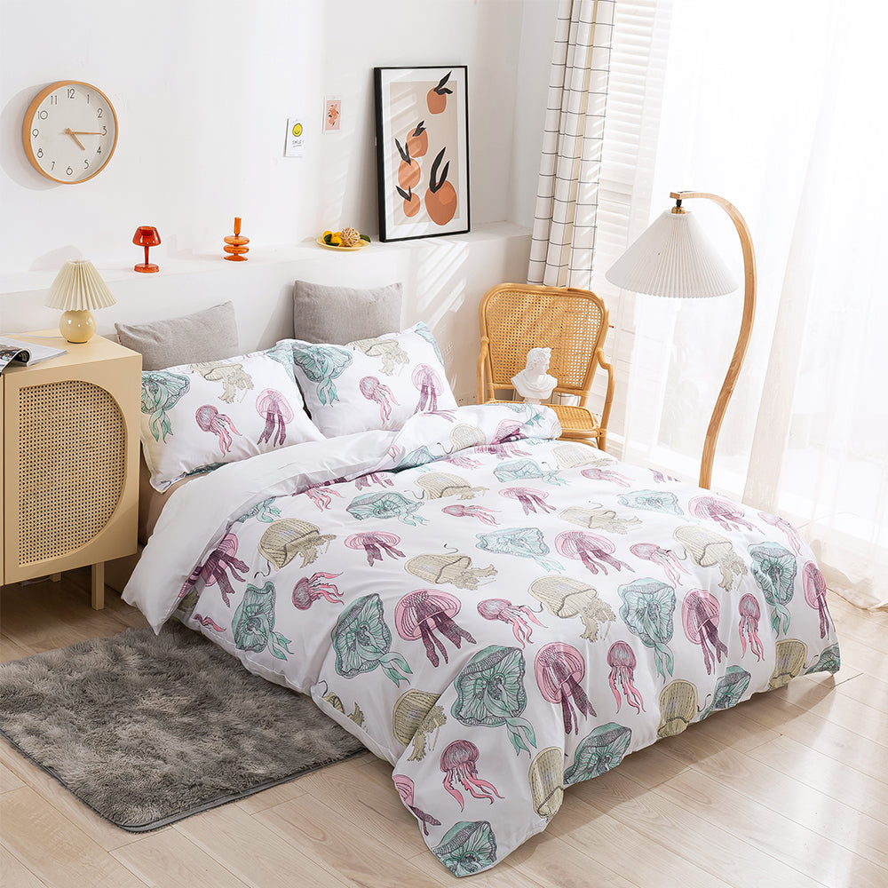 3D Jellyfish Retro Pattern Quilt Cover Set Bedding Set Duvet Cover Pillowcases 120- Jess Art Decoration