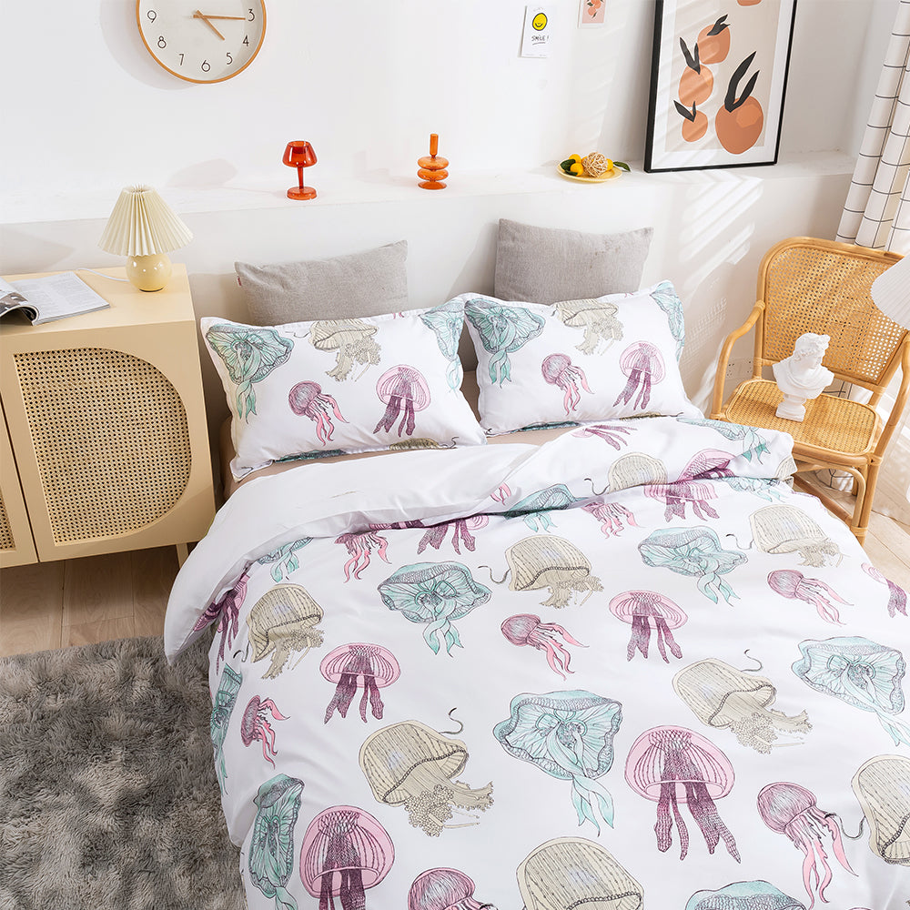 3D Jellyfish Retro Pattern Quilt Cover Set Bedding Set Duvet Cover Pillowcases 120- Jess Art Decoration