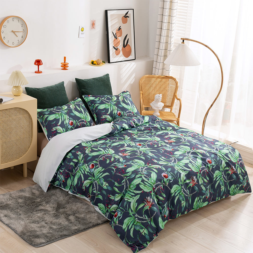 3D Floral Leaves Pattern Quilt Cover Set Bedding Set Duvet Cover Pillowcases 117- Jess Art Decoration