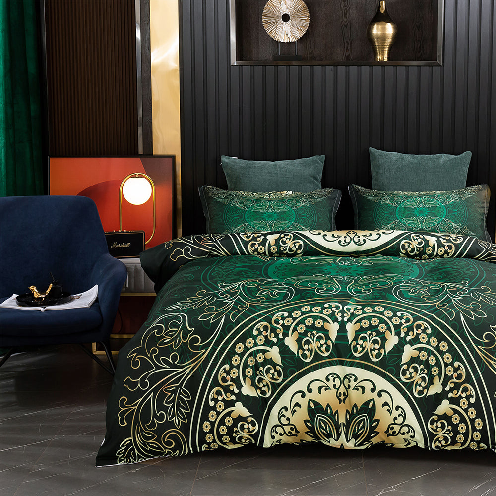 3D Medallion Green Gold Floral Quilt Cover Set Bedding Set Duvet Cover Pillowcases 135- Jess Art Decoration