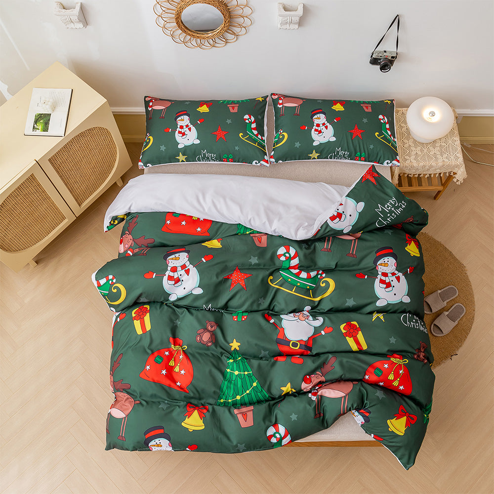 3D Snowflake Gift Green Christmas Quilt Cover Set Bedding Set Duvet Cover Pillowcases 691- Jess Art Decoration