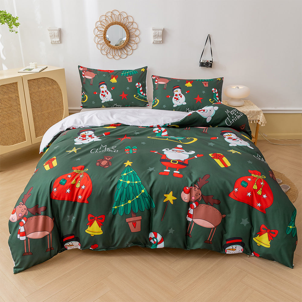 3D Snowflake Gift Green Christmas Quilt Cover Set Bedding Set Duvet Cover Pillowcases 691- Jess Art Decoration