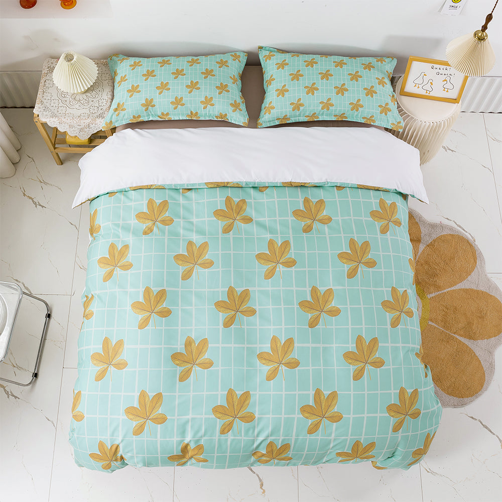 3D Maple Leaves Green Grid Quilt Cover Set Bedding Set Duvet Cover Pillowcases 404- Jess Art Decoration