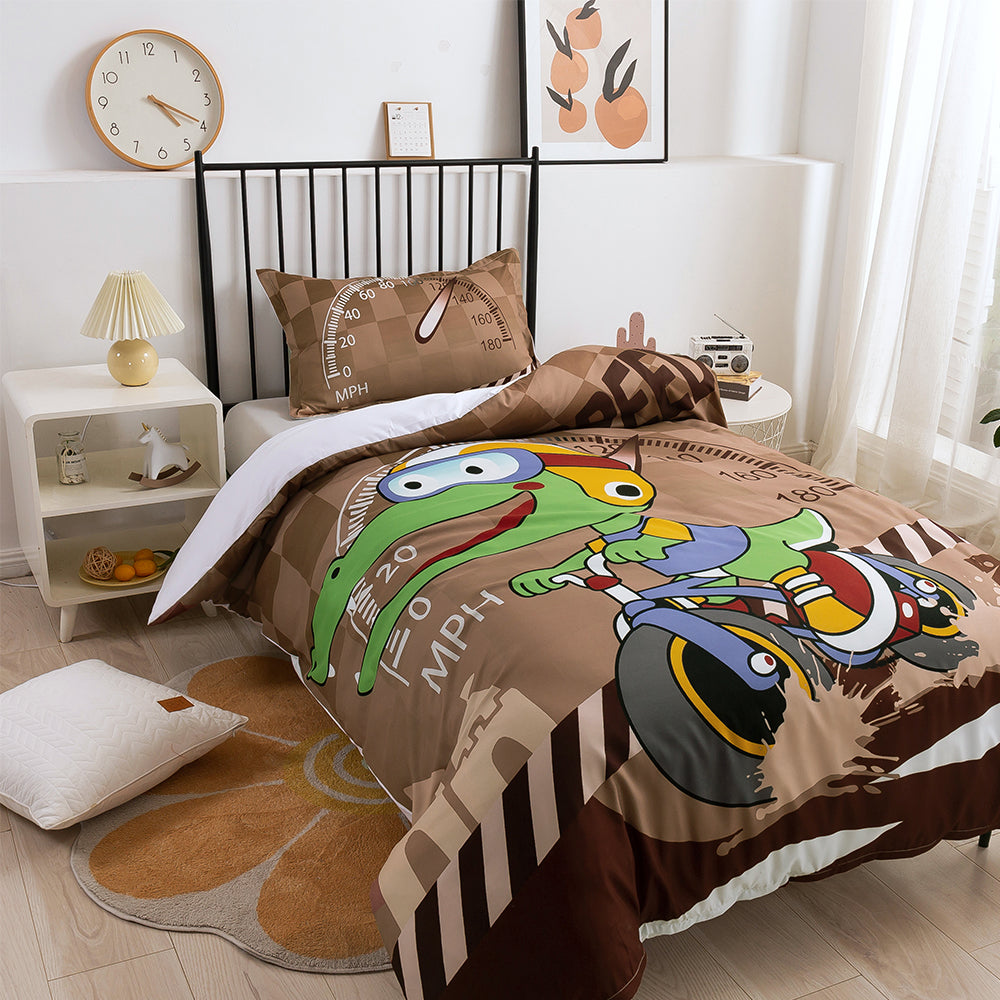 3D Crocodile Motorcycle Race Brown Cartoon Quilt Cover Set Bedding Set Duvet Cover Pillowcases 219- Jess Art Decoration