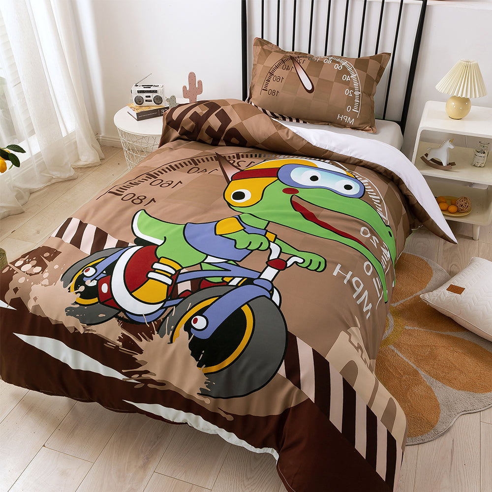 3D Crocodile Motorcycle Race Brown Cartoon Quilt Cover Set Bedding Set Duvet Cover Pillowcases 219- Jess Art Decoration