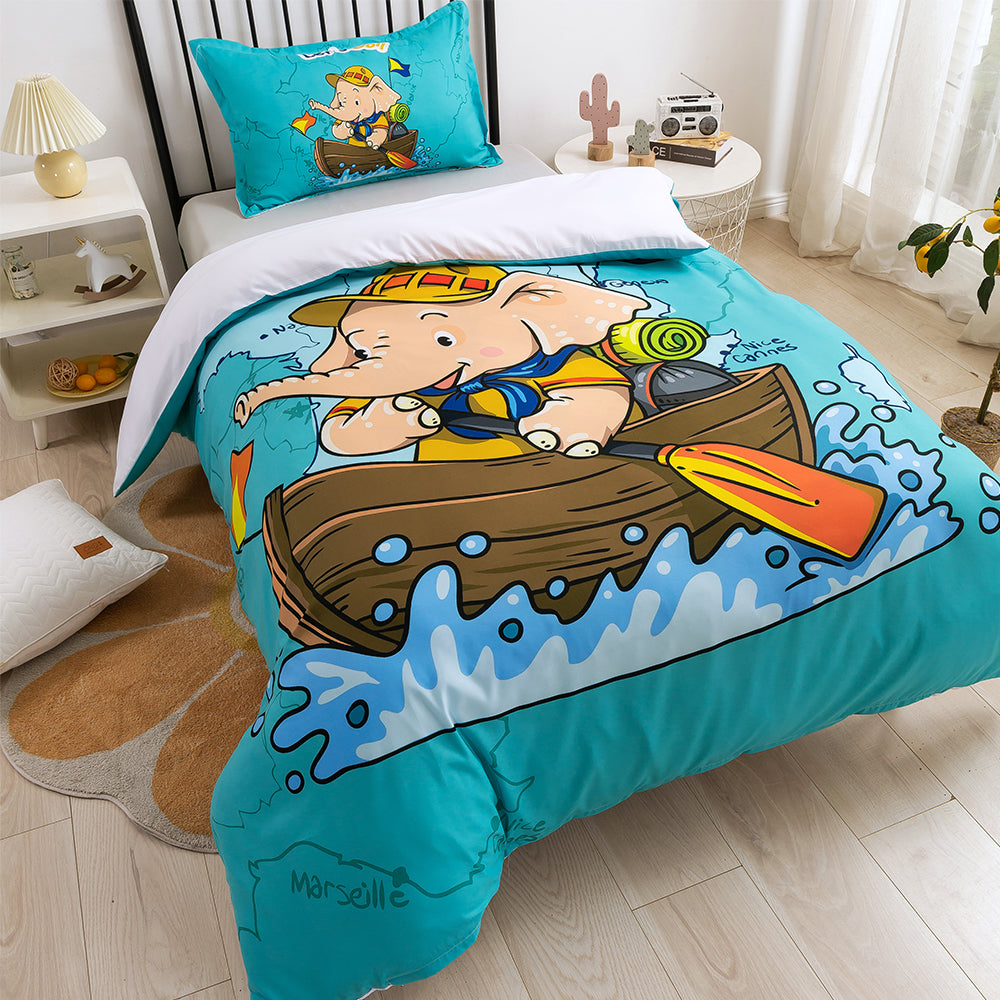 3D Elephant Boat Blue Cartoon Quilt Cover Set Bedding Set Duvet Cover Pillowcases 217- Jess Art Decoration