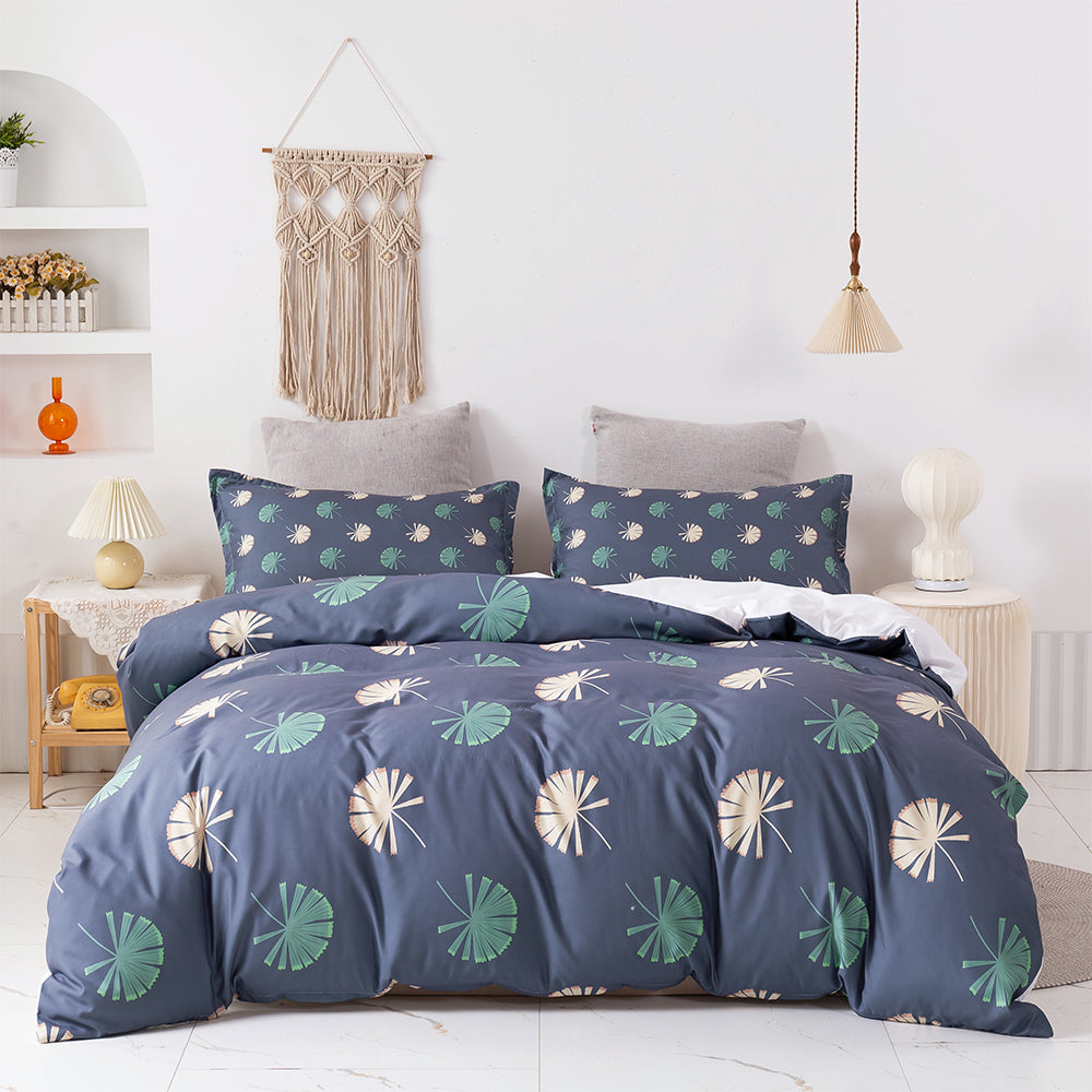 3D Leaves Pattern Blue Quilt Cover Set Bedding Set Duvet Cover Pillowcases 405- Jess Art Decoration