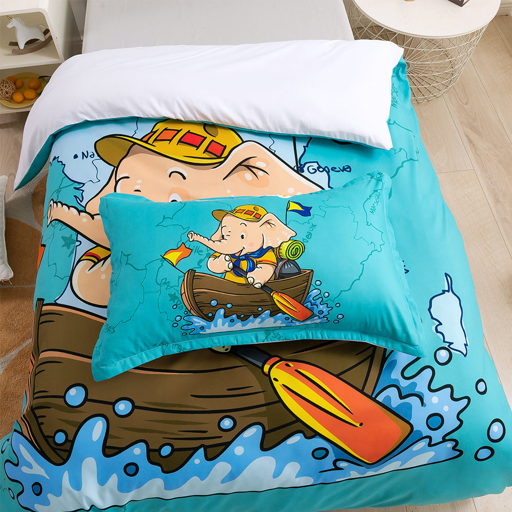 3D Elephant Boat Blue Cartoon Quilt Cover Set Bedding Set Duvet Cover Pillowcases 217- Jess Art Decoration