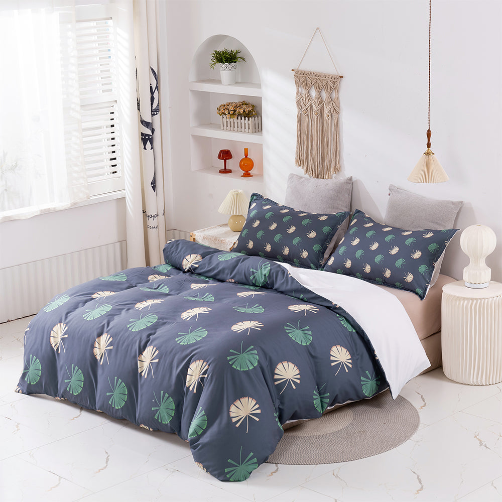 3D Leaves Pattern Blue Quilt Cover Set Bedding Set Duvet Cover Pillowcases 405- Jess Art Decoration