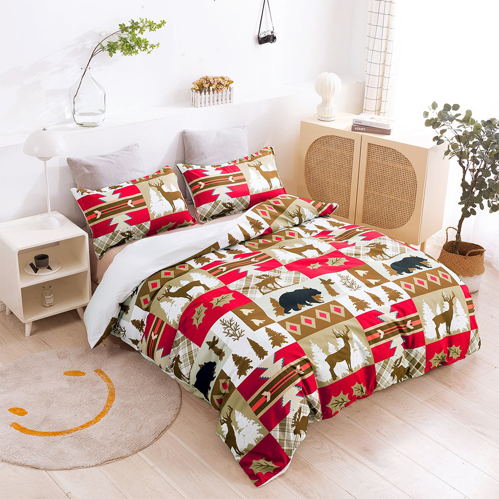 3D Deer Pine Tree Red Golden Christmas Quilt Cover Set Bedding Set Duvet Cover Pillowcases 464- Jess Art Decoration