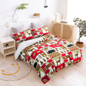3D Deer Pine Tree Red Golden Christmas Quilt Cover Set Bedding Set Duvet Cover Pillowcases 464- Jess Art Decoration