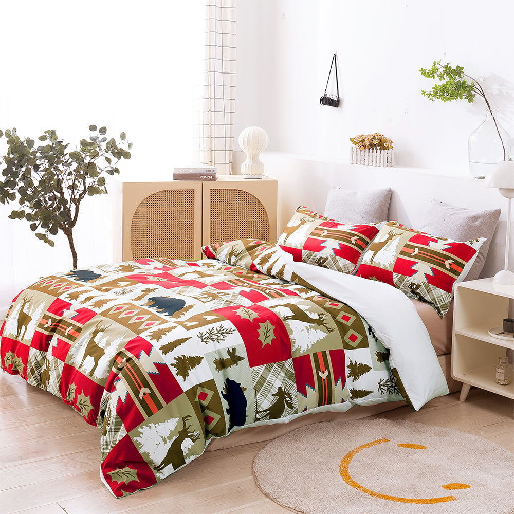 3D Deer Pine Tree Red Golden Christmas Quilt Cover Set Bedding Set Duvet Cover Pillowcases 464- Jess Art Decoration