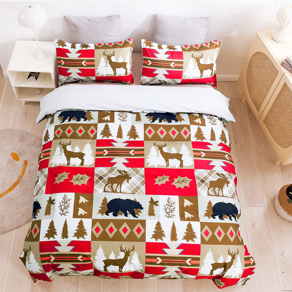 3D Deer Pine Tree Red Golden Christmas Quilt Cover Set Bedding Set Duvet Cover Pillowcases 464- Jess Art Decoration