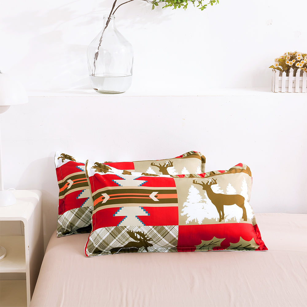 3D Deer Pine Tree Red Golden Christmas Quilt Cover Set Bedding Set Duvet Cover Pillowcases 464- Jess Art Decoration