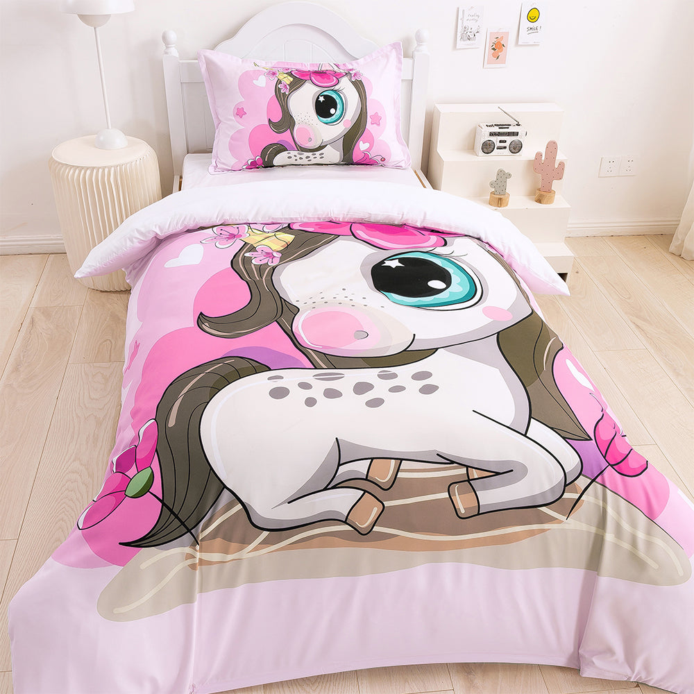 3D Unicorn Pink Cartoon Quilt Cover Set Bedding Set Duvet Cover Pillowcases 228- Jess Art Decoration