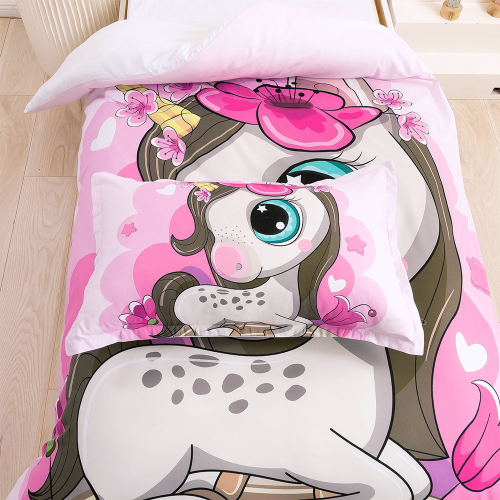 3D Unicorn Pink Cartoon Quilt Cover Set Bedding Set Duvet Cover Pillowcases 228- Jess Art Decoration