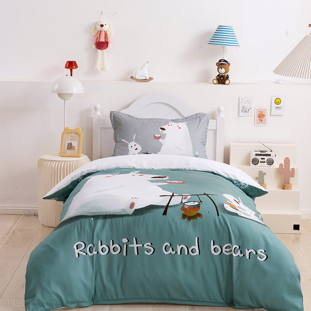 3D Bear Rabbit Green Quilt Cover Set Bedding Set Duvet Cover Pillowcases 208- Jess Art Decoration